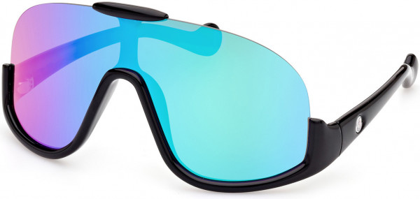 Moncler ML0230 Visseur Sunglasses, 01X - Shiny Black / Turquiose Mirror Lenses