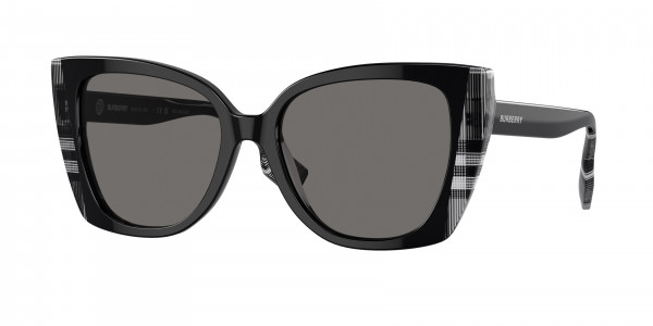 Burberry BE4393 MERYL Sunglasses, 405181 MERYL BLACK/CHECK WHITE BLACK (BLACK)