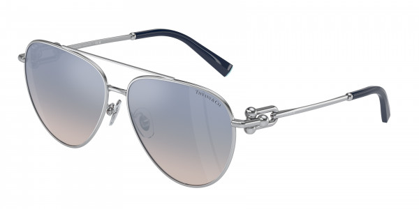 Tiffany & Co. TF3092 Sunglasses, 6175V6 SILVER CLEAR GRAD BLUE MIRROR (SILVER)