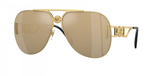 Versace VE2255 Sunglasses, 100203 GOLD CLEAR MIRROR REAL YELLOW (GOLD)