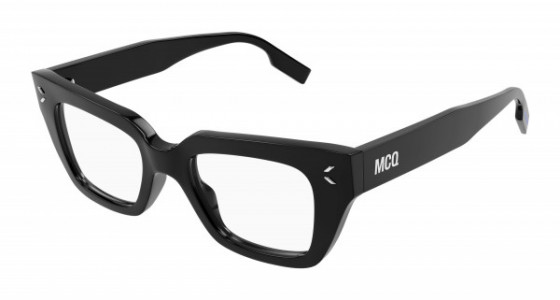 McQ MQ0386O Eyeglasses, 001 - BLACK with TRANSPARENT lenses
