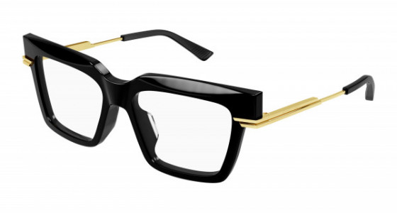 Bottega Veneta BV1243O Eyeglasses, 001 - BLACK with GOLD temples and TRANSPARENT lenses