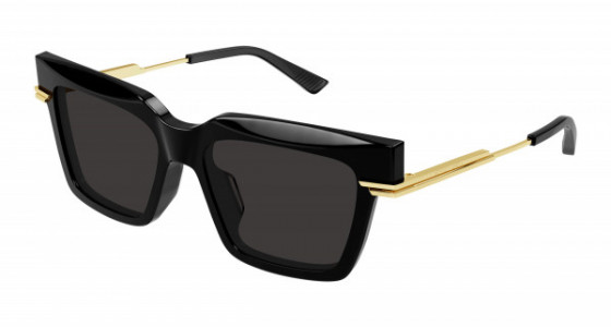 Bottega Veneta BV1242S Sunglasses, 001 - BLACK with GOLD temples and GREY lenses