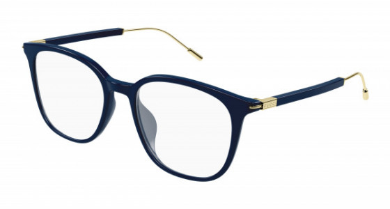 Gucci GG1276OK Eyeglasses, 004 - BLUE with GOLD temples and TRANSPARENT lenses