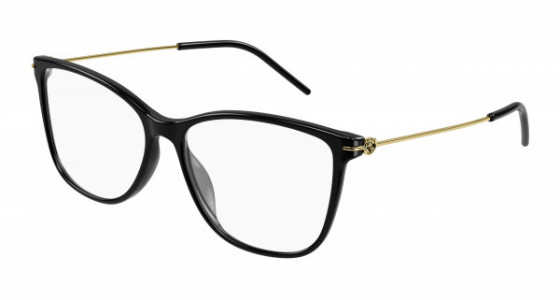 Gucci GG1272O Eyeglasses, 001 - BLACK with GOLD temples and TRANSPARENT lenses