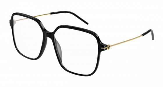 Gucci GG1271O Eyeglasses, 001 - BLACK with GOLD temples and TRANSPARENT lenses