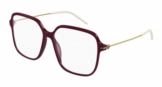 Gucci GG1271O Eyeglasses, 003 - BURGUNDY with GOLD temples and TRANSPARENT lenses