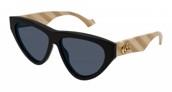 Gucci GG1333S Sunglasses, 004 - BLACK with IVORY temples and BLUE lenses