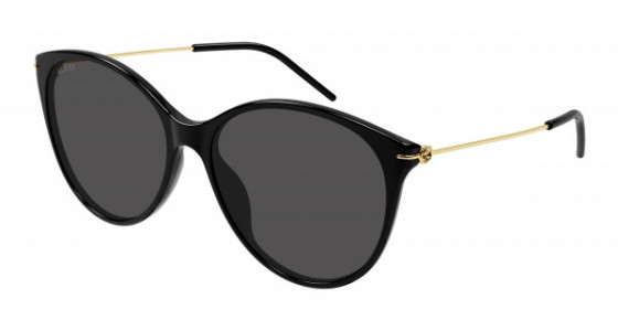 Gucci GG1268S Sunglasses, 001 - BLACK with GOLD temples and GREY lenses