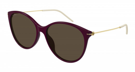 Gucci GG1268S Sunglasses, 003 - BURGUNDY with GOLD temples and BROWN lenses