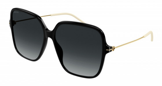 Gucci GG1267S Sunglasses, 001 - BLACK with GOLD temples and GREY lenses