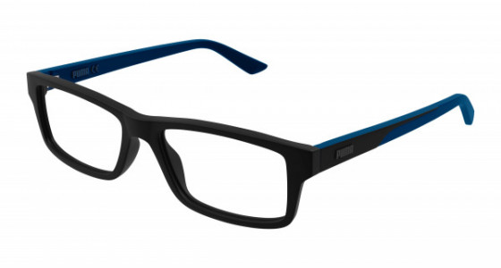 Puma PU0431O Eyeglasses, 004 - BLACK with BLUE temples and TRANSPARENT lenses