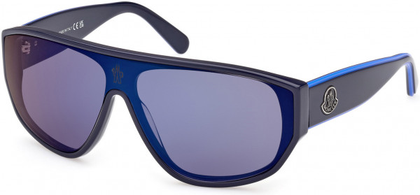 Moncler ML0260 Tronn Sunglasses, 90X - Blue, Blue Detail / Smoke-Blue Flash