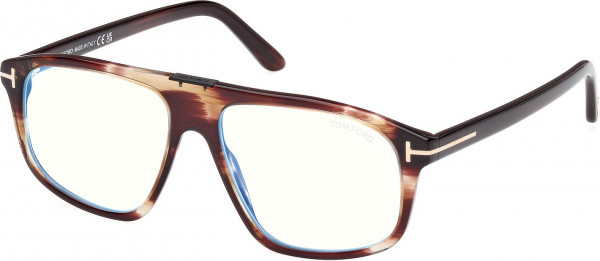Tom Ford FT5901-B Eyeglasses, 050 - Light Brown/Striped / Shiny Dark Brown