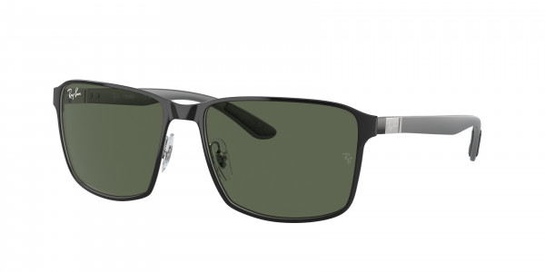 Ray-Ban RB3721 Sunglasses, 914471 BLACK ON SILVER DARK GREEN (BLACK)