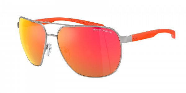 Armani Exchange AX2047S Sunglasses, 60456Q MATTE SILVER DARK VIOLET MIRRO (SILVER)