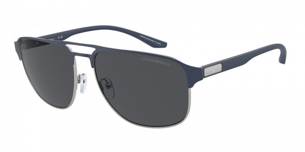 Emporio Armani EA2144 Sunglasses, 336887 MATTE SILVER/BLUETTE DARK GREY (BLUE)