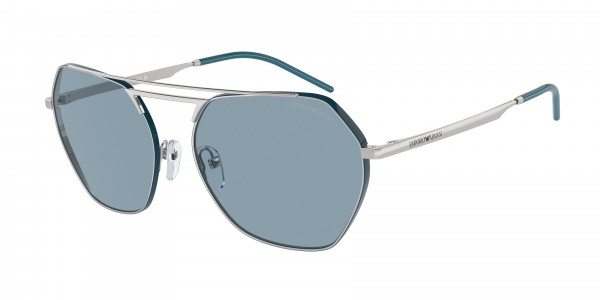 Emporio Armani EA2148 Sunglasses, 301580 SHINY SILVER LIGHT BLUE (SILVER)