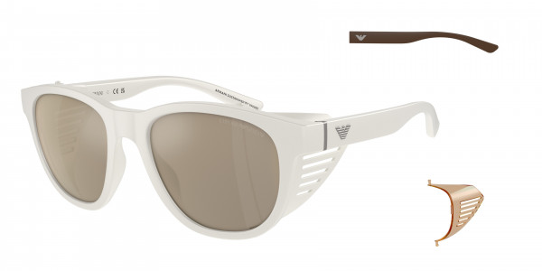 Emporio Armani EA4216U Sunglasses, 53445A MATTE WHITE LIGHT BROWN MIRROR (WHITE)