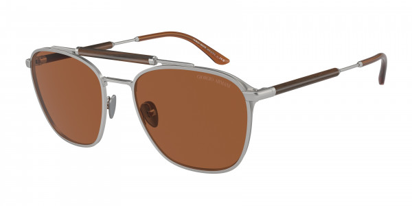 Giorgio Armani AR6149 Sunglasses, 304573 MATTE SILVER DARK BROWN (SILVER)