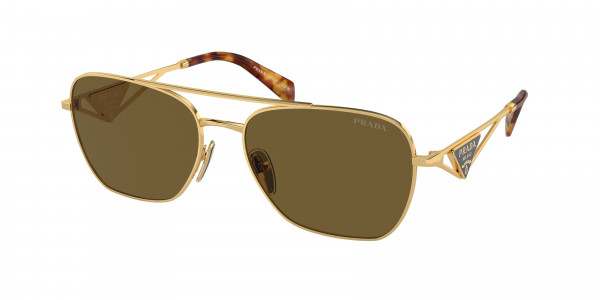 Prada PR A50S Sunglasses, 5AK01T GOLD DARK BROWN (GOLD)