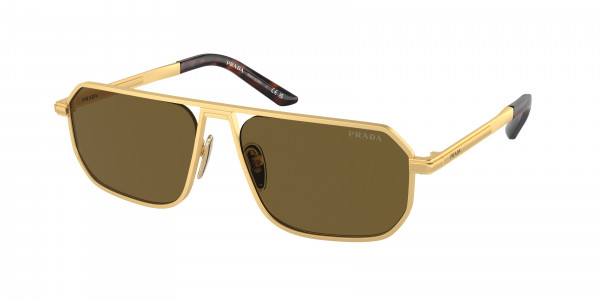 Prada PR A53S Sunglasses, 1BK01T MATTE GOLD DARK BROWN (GOLD)