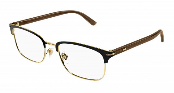 Gucci GG1448O Eyeglasses, 002 - GOLD with BROWN temples and TRANSPARENT lenses
