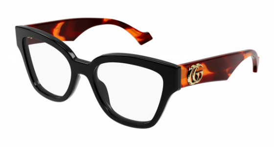 Gucci GG1424O Eyeglasses, 007 - BLACK with HAVANA temples and TRANSPARENT lenses