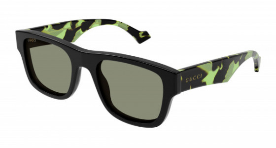 Gucci GG1427S Sunglasses, 005 - BLACK with HAVANA temples and GREEN lenses