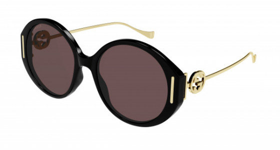 Gucci GG1202S Sunglasses, 001 - BLACK with GOLD temples and BROWN lenses