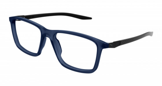 Puma PU0419O Eyeglasses, 003 - BLUE with BLACK temples and TRANSPARENT lenses