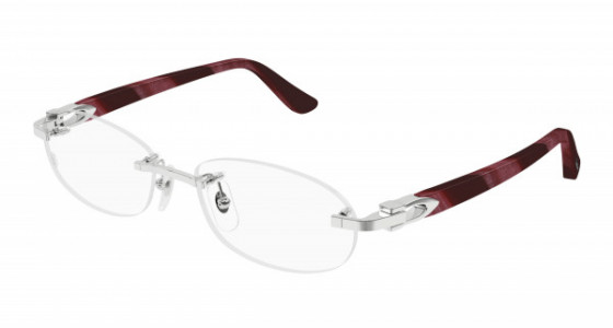 Cartier CT0455OJ Eyeglasses, 001 - SILVER with BURGUNDY temples and TRANSPARENT lenses