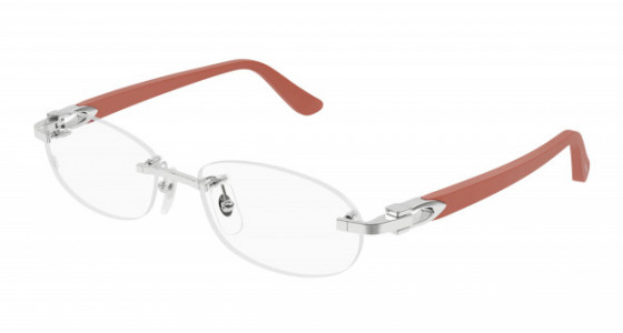 Cartier CT0455OJ Eyeglasses, 002 - SILVER with PINK temples and TRANSPARENT lenses