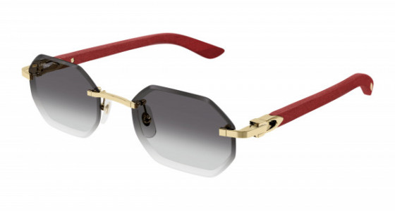 Cartier CT0439S Sunglasses, 003 - GOLD with RED temples and GREY lenses