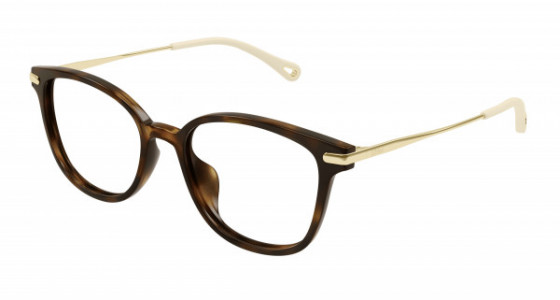 Chloé CH0219OA Eyeglasses, 002 - HAVANA with GOLD temples and TRANSPARENT lenses