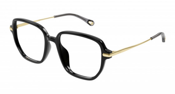 Chloé CH0218OA Eyeglasses, 001 - BLACK with GOLD temples and TRANSPARENT lenses
