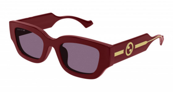 Gucci GG1558SK Sunglasses, 005 - BURGUNDY with CRYSTAL temples and RED lenses