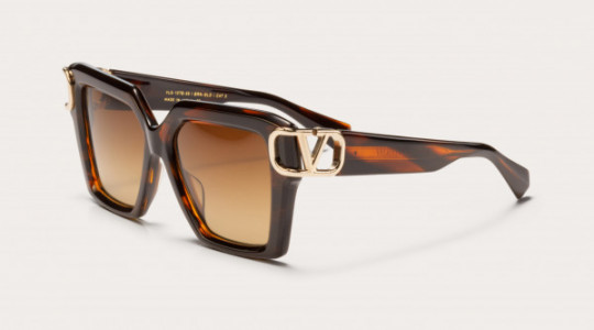 Valentino V - UNO Sunglasses, Translucent Brown Swirl - White Gold  w/ Dark Brown to Light Brown - AR