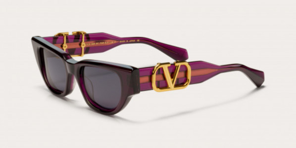 Valentino V - DUE Sunglasses, Crystal Purple - Yellow Gold w/ Dark Grey - AR