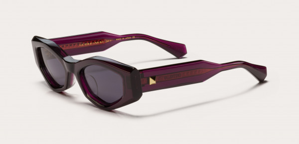 Valentino V - TRE Sunglasses, Crystal Purple - Yellow Gold w/ Dark Grey  - AR