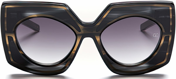 Valentino V - SOUL Sunglasses, Black Swirl - Yellow Gold w/ Dark Grey to Clear - AR