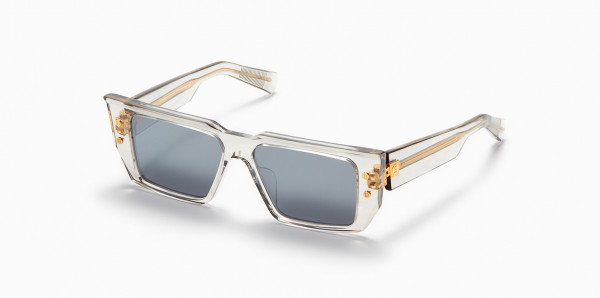 Balmain B - VI Sunglasses, Grey Crystal w/ Gold Flakes - White Gold w/ Dark Grey - White Gold Flash - AR