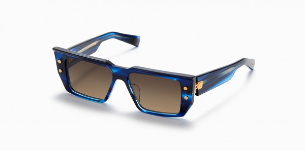 Balmain B - VI Sunglasses, Blue Swirl - Gold w/ Dark Brown to Clear  - AR