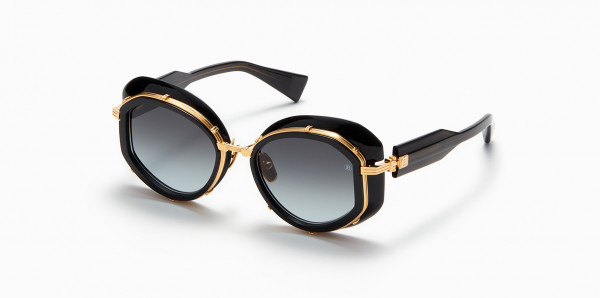 Balmain BRIGITTE Sunglasses, Black Crystal - Gold w/ Dark Grey to Light Grey - AR
