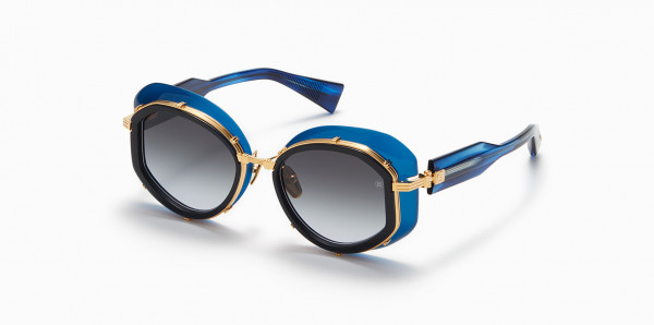 Balmain BRIGITTE Sunglasses, Dark Blue Crystal - Gold w/ Dark Grey to Clear - AR