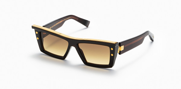 Balmain B-VII Sunglasses, Shiny Chocolate Brown - Gold w/ Dark Brown to Amber - AR