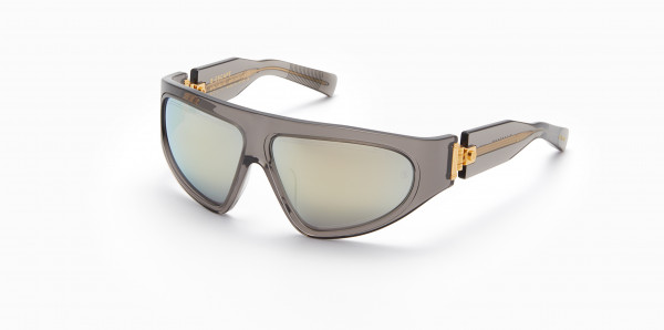 Balmain B - ESCAPE Sunglasses, Crystal Grey - Gold w/ Dark Grey - White Gold Flash Mirror - AR
