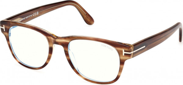 Tom Ford FT5898-B Eyeglasses, 050 - Light Brown/Striped / Shiny Dark Brown