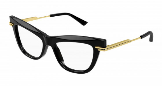 Bottega Veneta BV1266O Eyeglasses, 001 - BLACK with GOLD temples and TRANSPARENT lenses