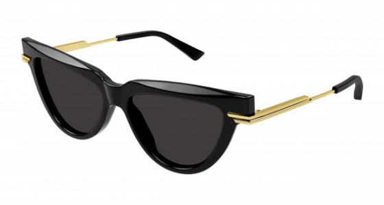 Bottega Veneta BV1265S Sunglasses, 001 - BLACK with GOLD temples and GREY lenses